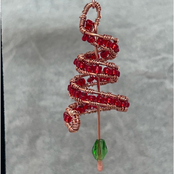 SALE//Handmade spiral Christmas tree earrings - Picture 3 of 3